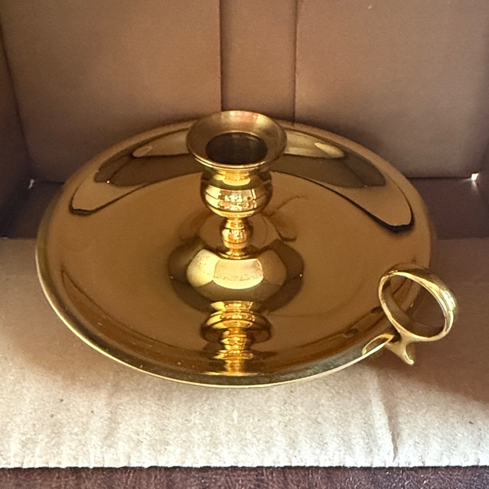 Baldwin Brass vintage candlestick, 6” diameter across base; no markings.